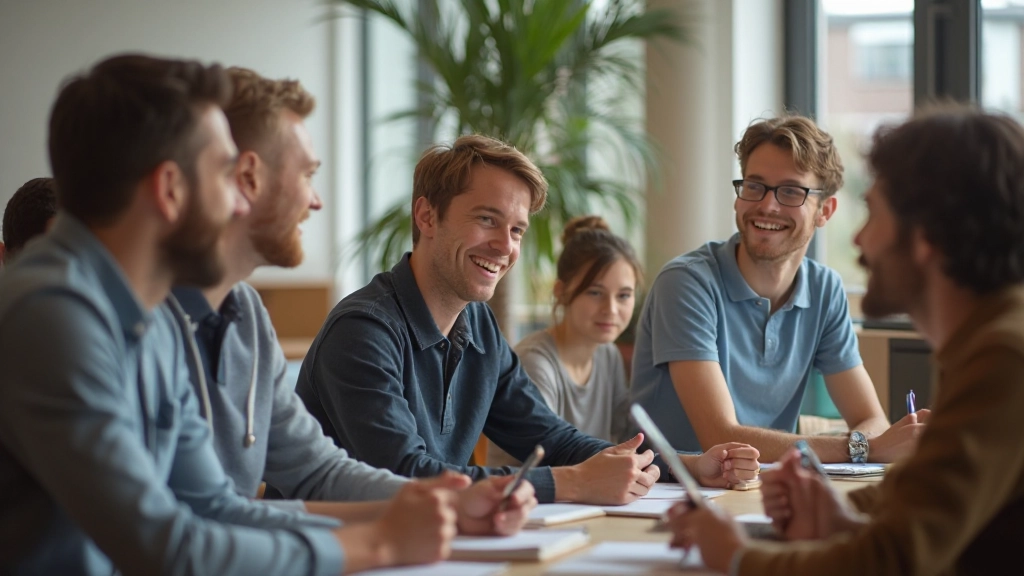 Groep leerlingen oefent Nederlands conversatie in interactieve lesomgeving